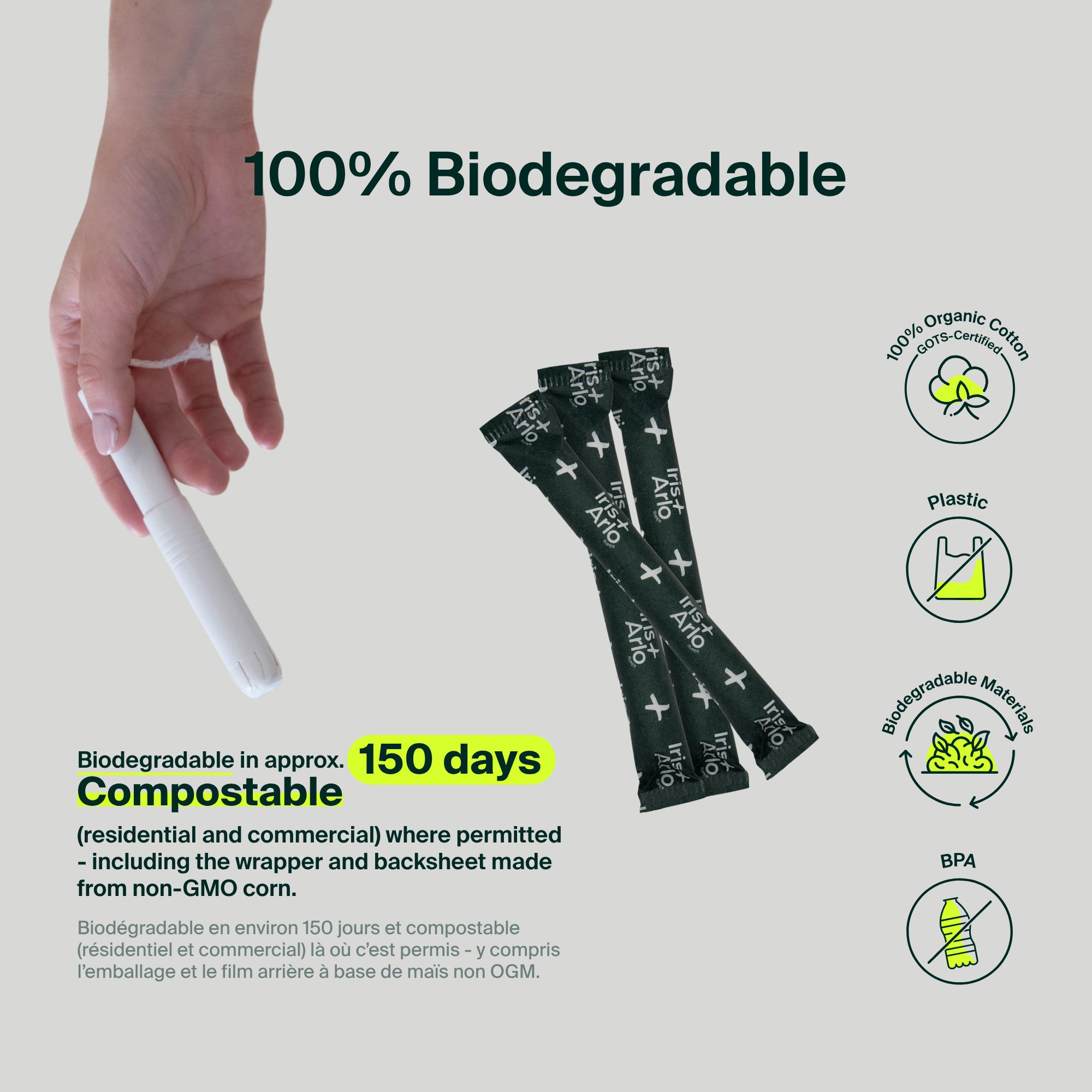 Tampons avec applicateur 100 % coton biologique