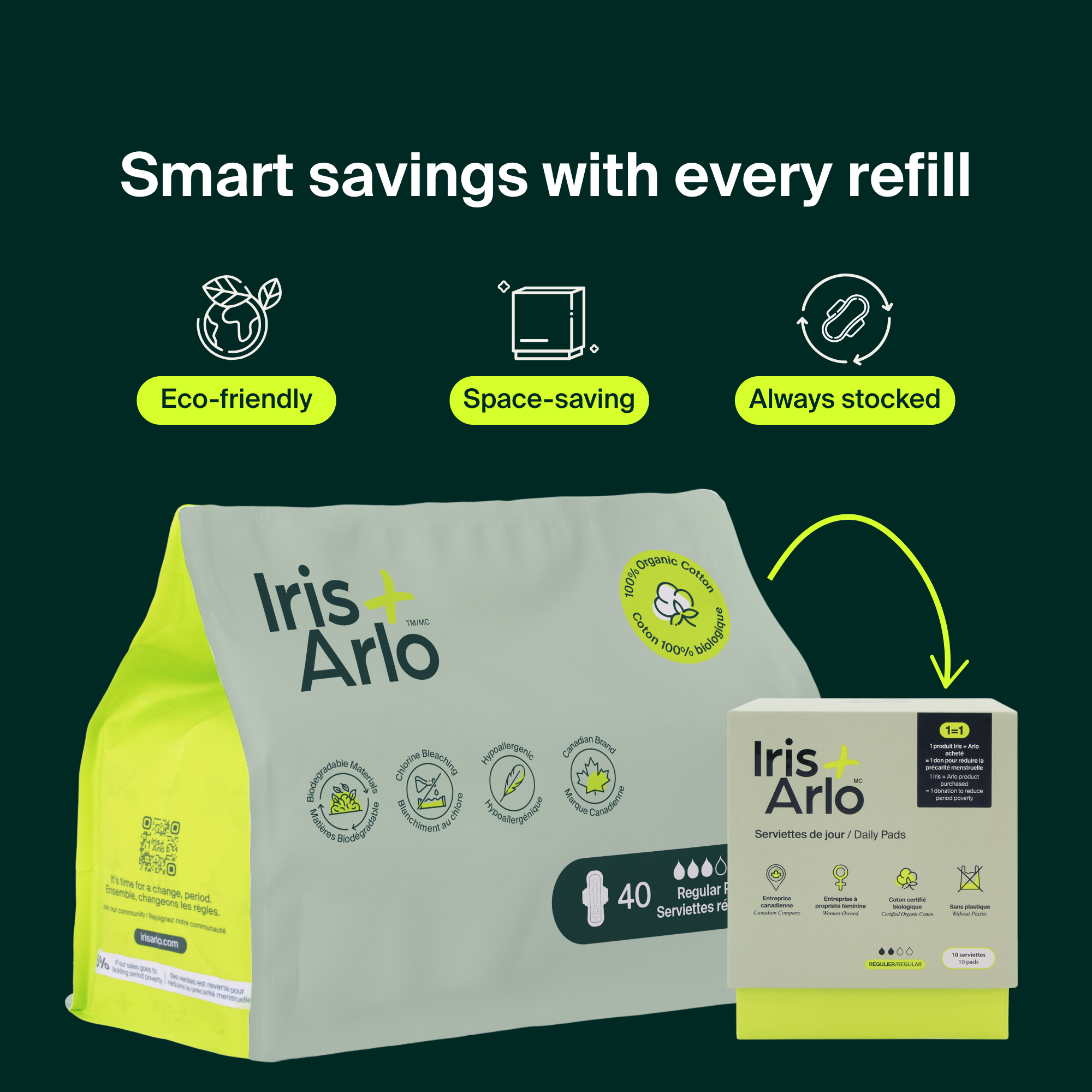 Vrac (40) - 100% Organique Serviettes Régulières - Sac Refermable