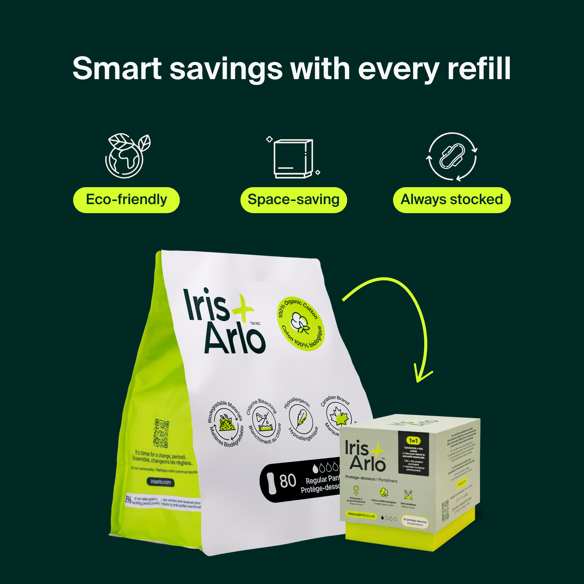 Vrac (80) - 100% Organique Protège-dessous - Sac Refermable