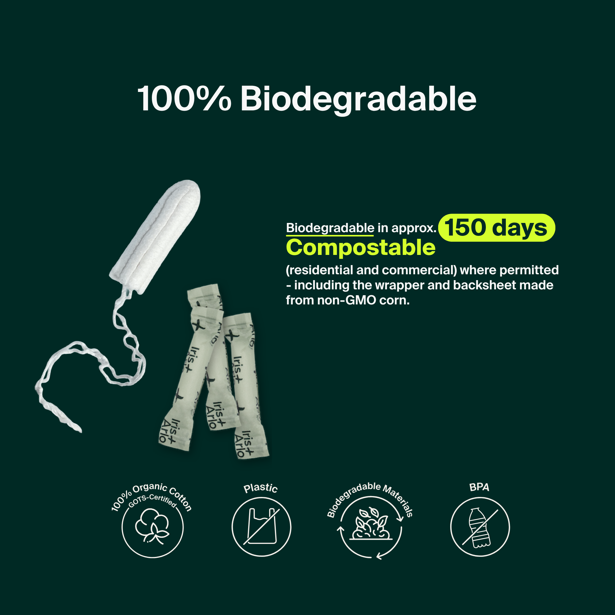 Tampons sans applicateur 100 % coton biologique