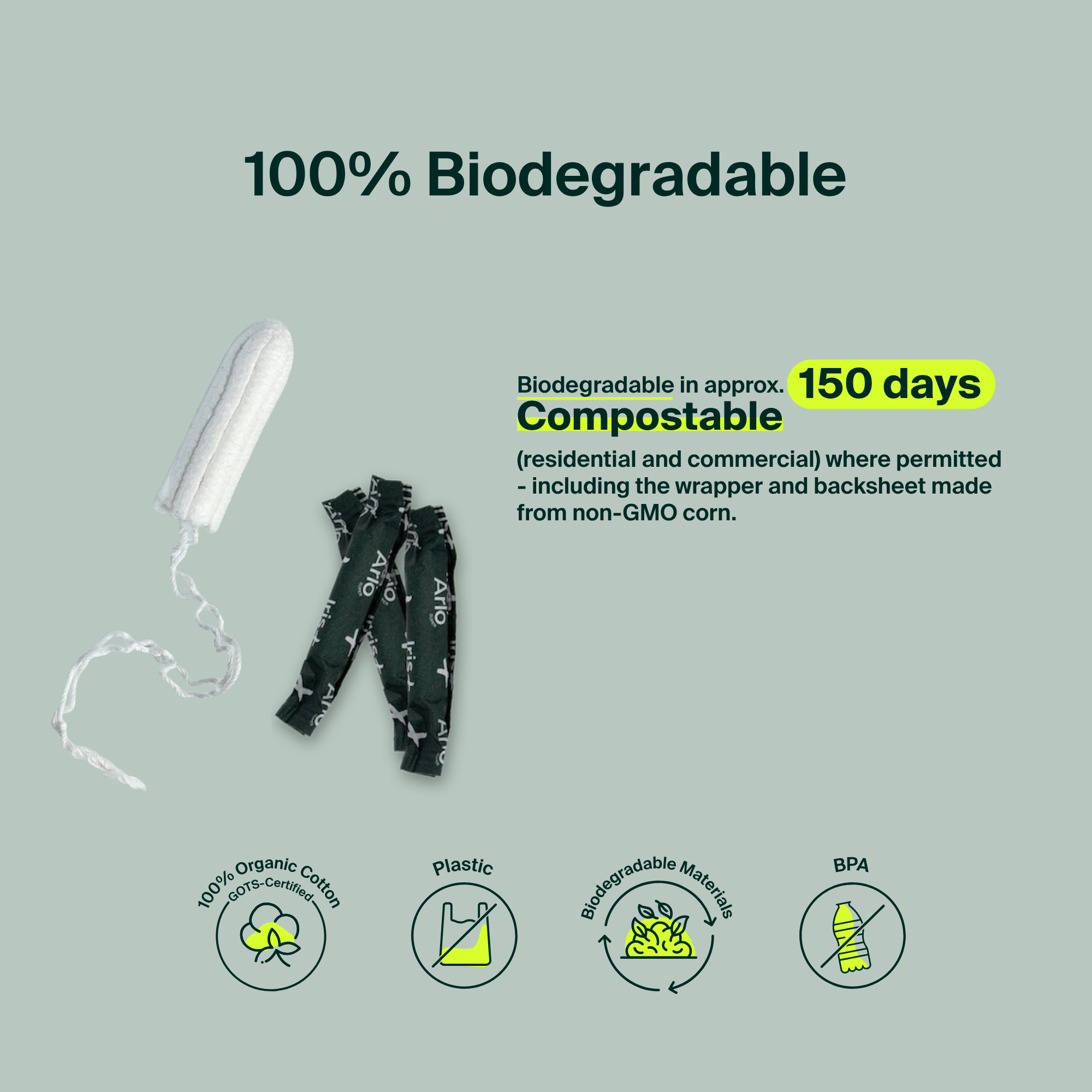 Tampons sans applicateur 100 % coton biologique
