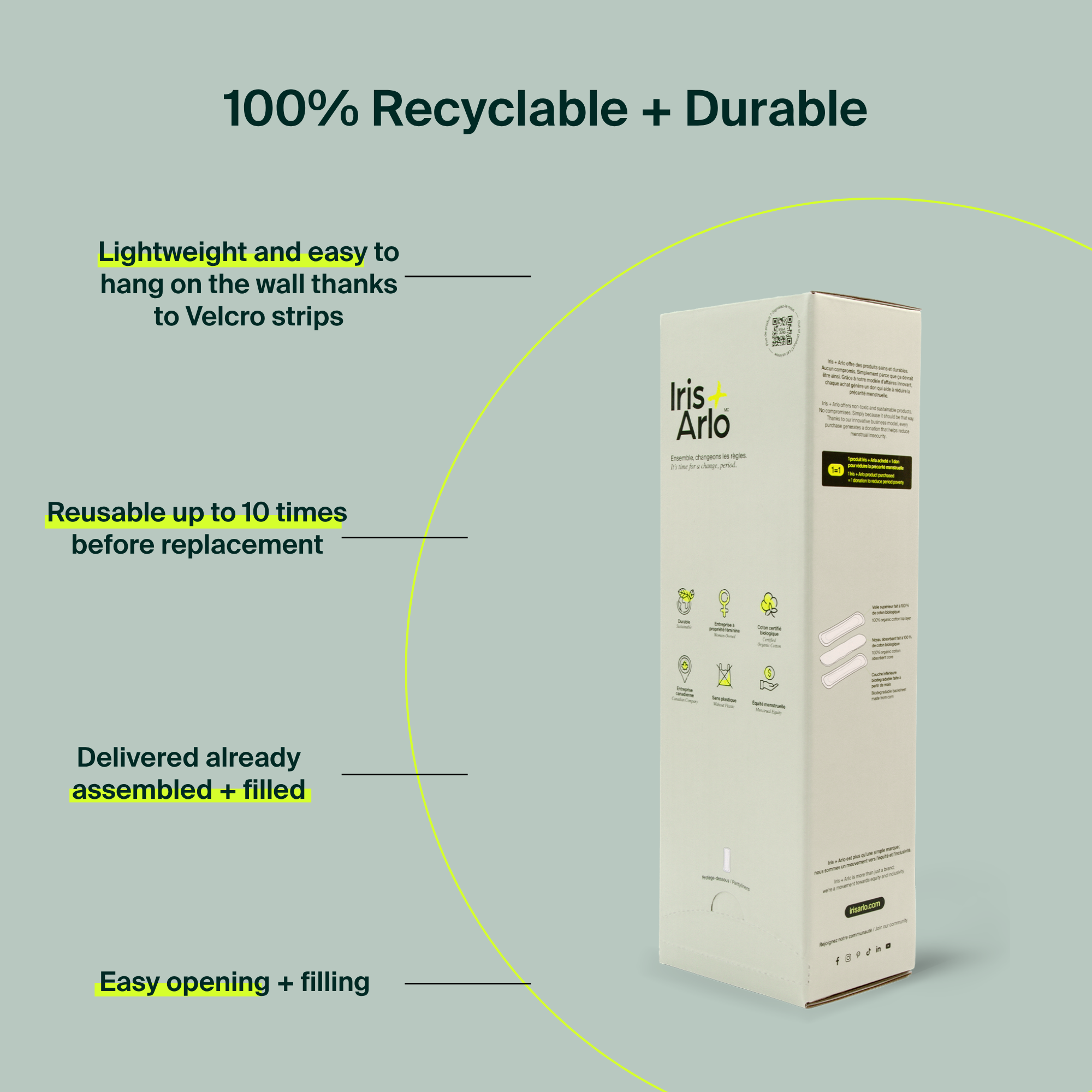 Distributeur carton mural, Protège-dessous 100 % coton biologique