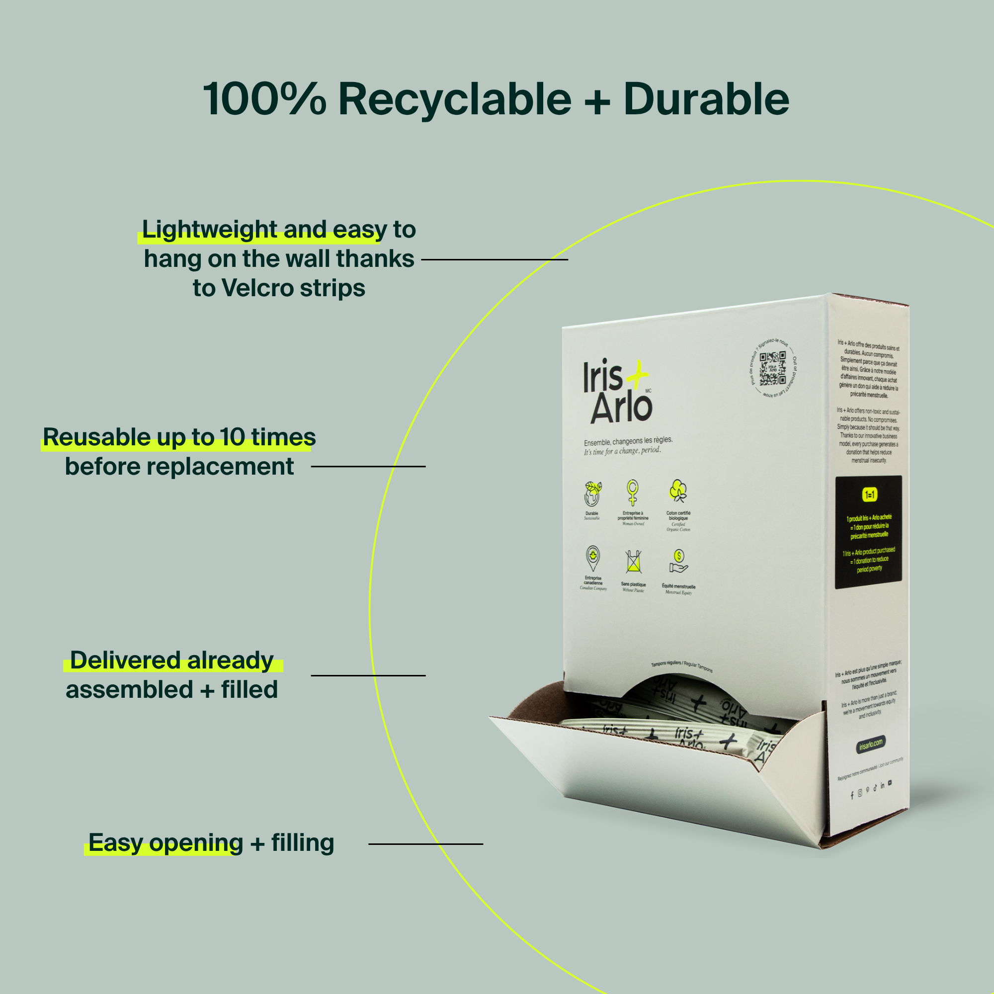 Distributeur carton mural, Tampons 100 % coton biologique