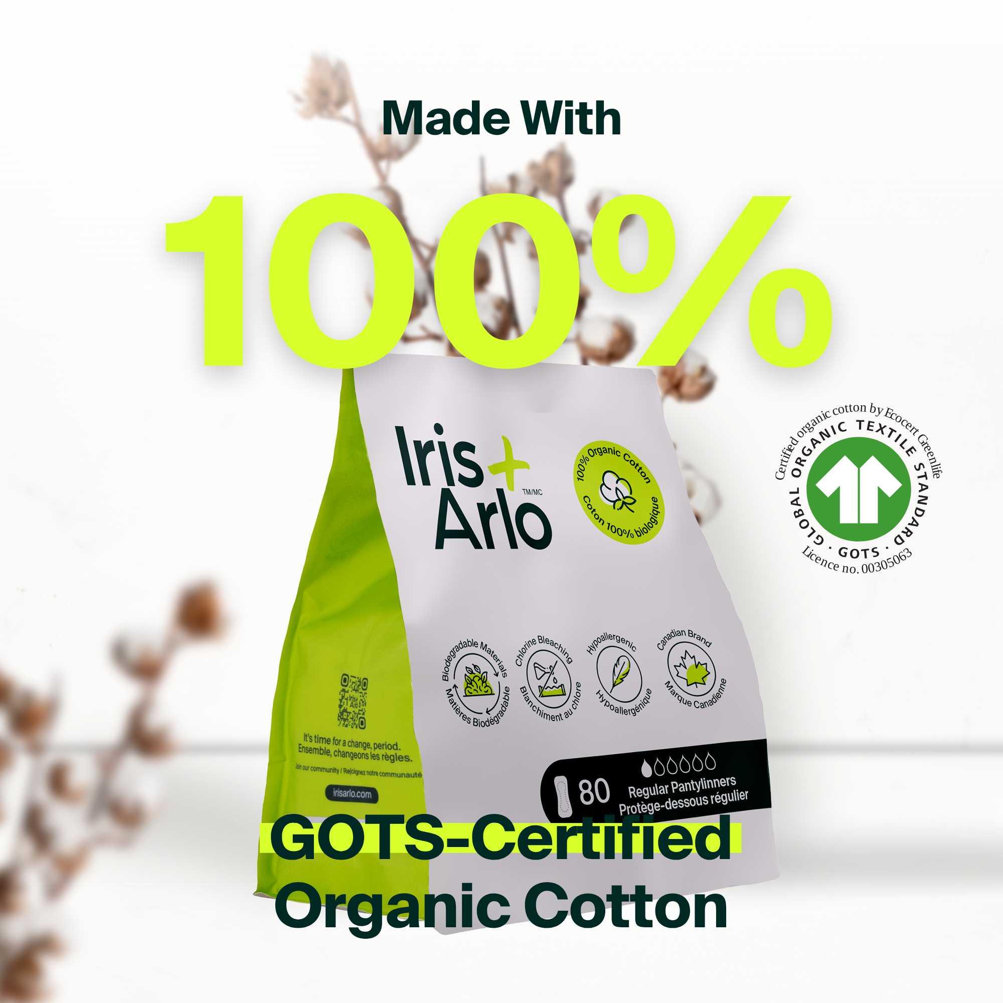 Vrac (80) - 100% Organique Protège-dessous - Sac Refermable