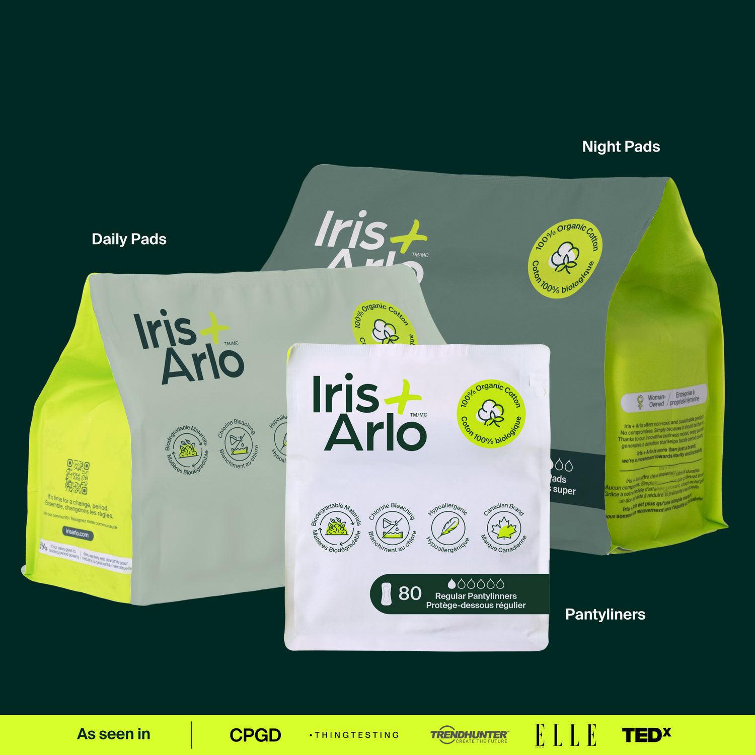 Bulk (34) - 100% Organic Night Pads - Resealable Bag
