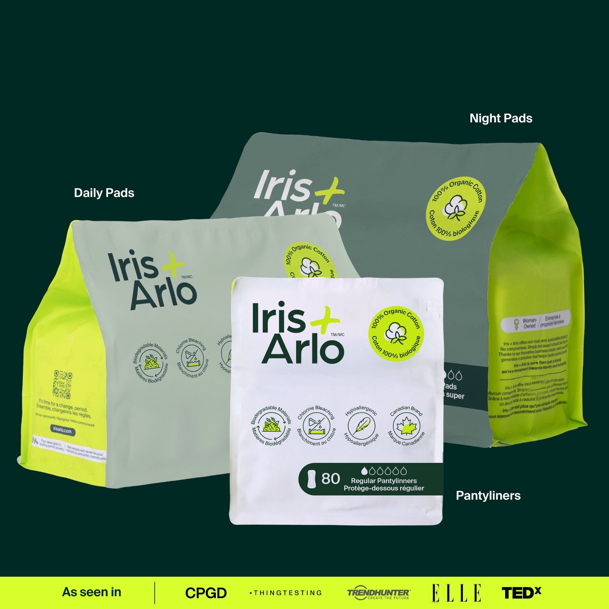 Bulk (34) - 100% Organic Night Pads - Resealable Bag
