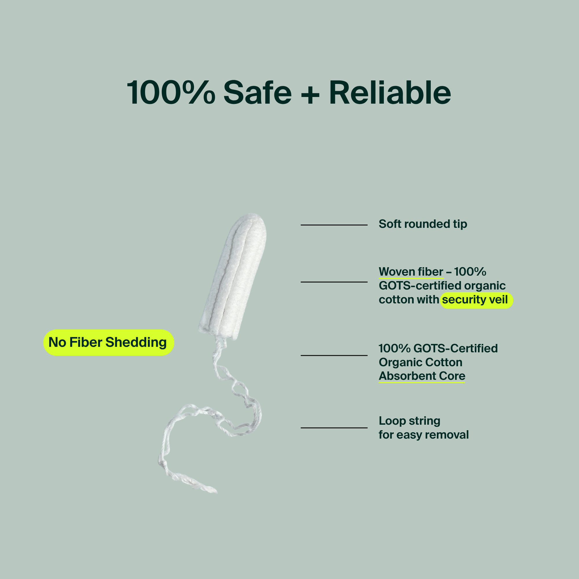 100% Organic Cotton Non-Applicator Tampons (Regural)