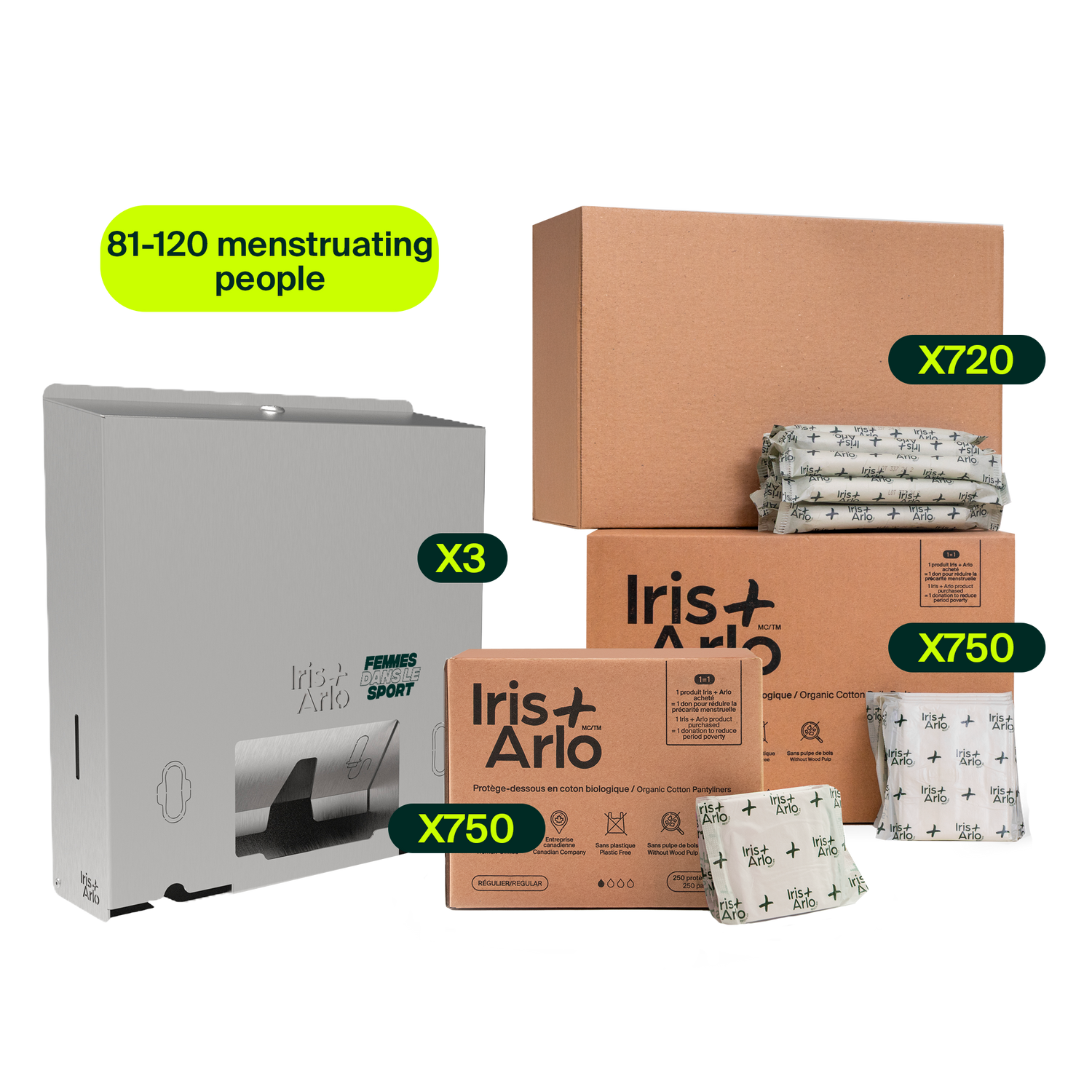 Starter Kit - Wall-Mounted Metal Dispenser, 3 Columns (81-120 menstruating people)