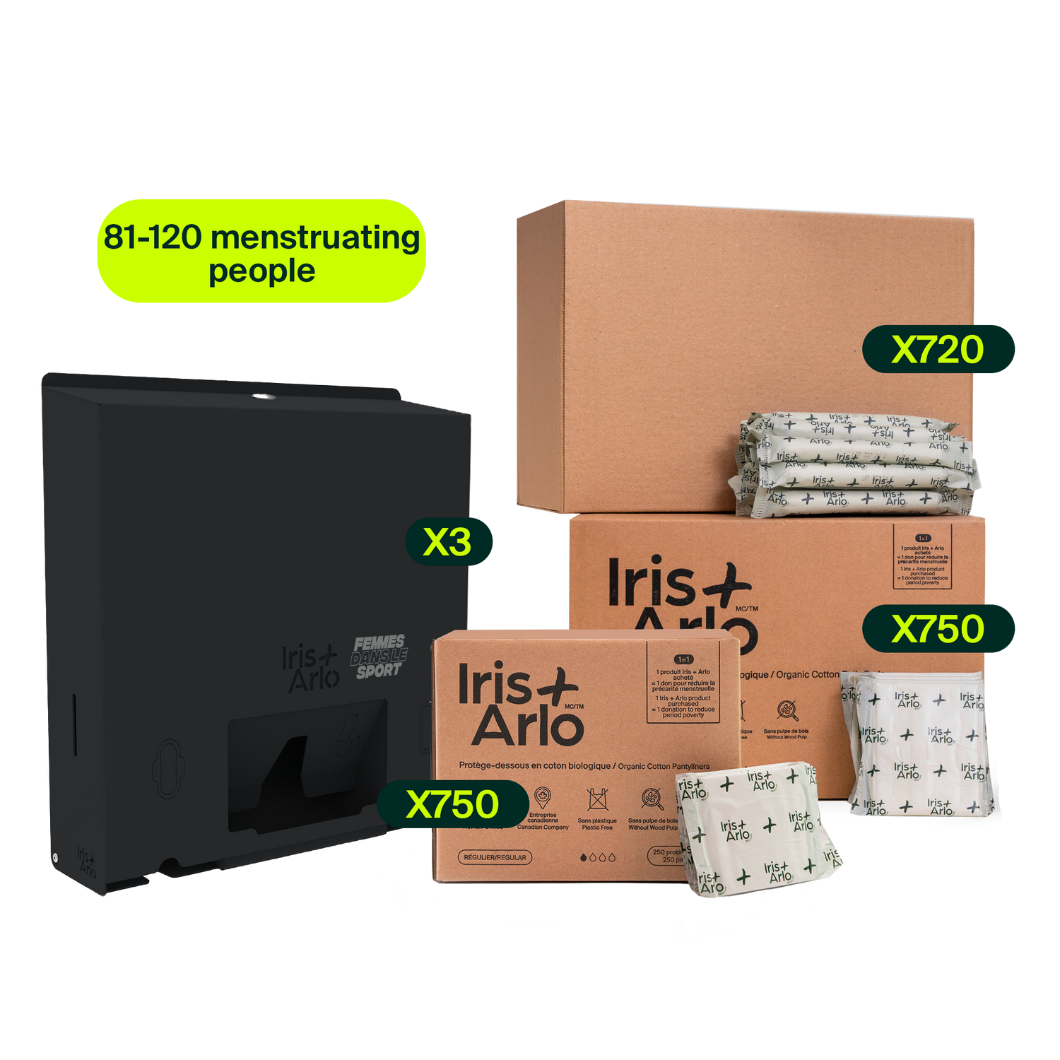 Starter Kit - Wall-Mounted Metal Dispenser, 3 Columns (81-120 menstruating people)