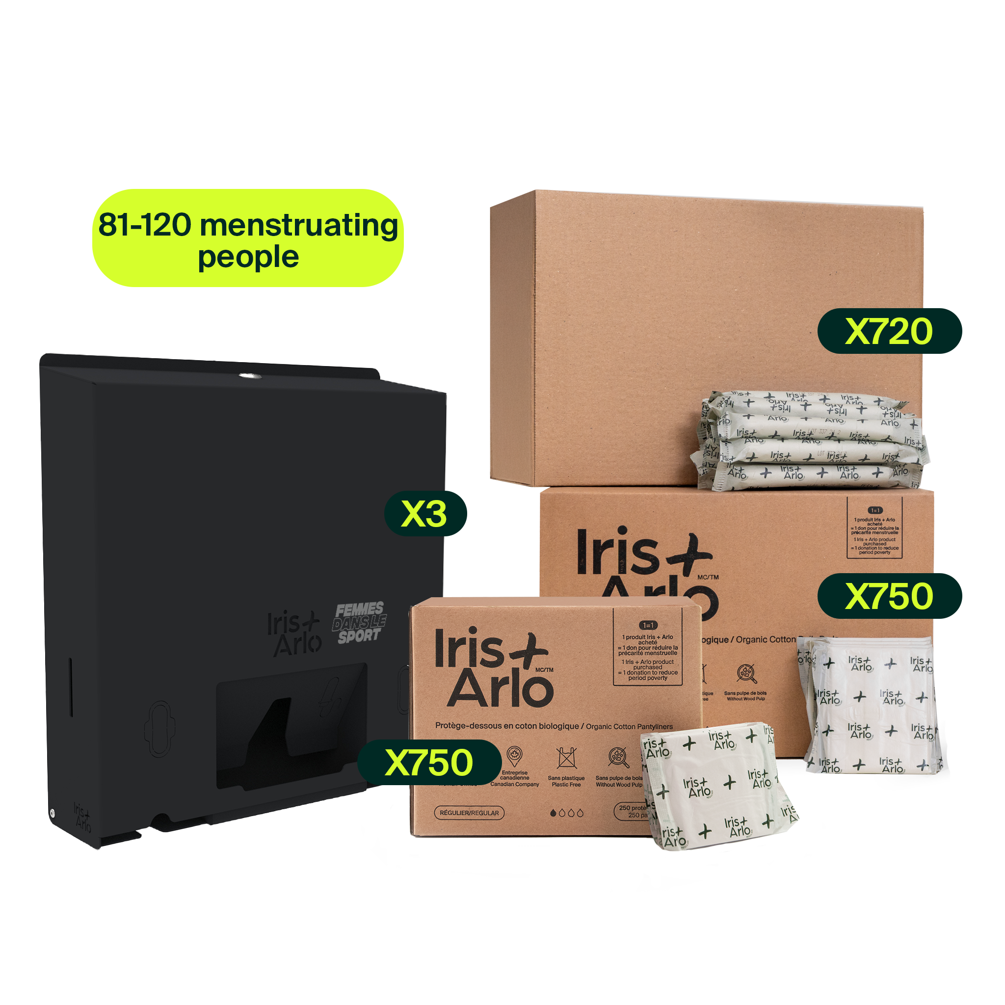 Starter Kit - Wall-Mounted Metal Dispenser, 3 Columns (81-120 menstruating people)